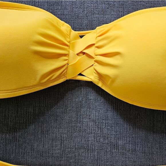 2025 Bleu Rod Beattie Yellow basket weave Bandeau Bikini hipster bottom size 12 - Picture 2 of 11